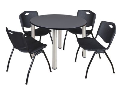 Regency Kee 48 in. Round Breakroom Table & 4 Black M Stack Chairs