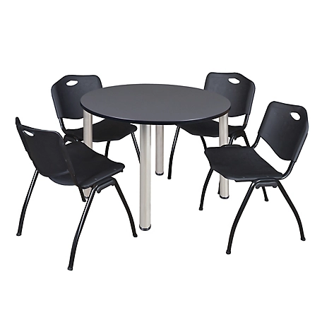 Regency Kee 48 in. Round Breakroom Table & 4 Black M Stack Chairs
