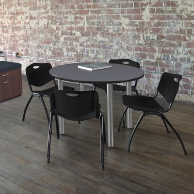 Image showing  Kee Round Breakroom Table with 4 M Stack Chairs, 48 in., Black