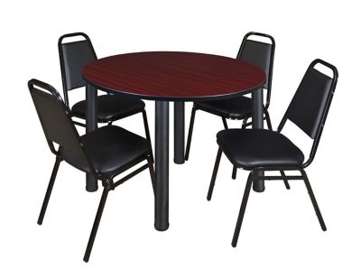Regency Kee Round Breakroom Table with 4 Restaurant Stack Chairs, 48 in.