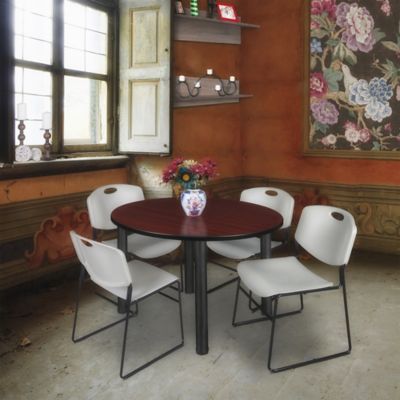 Image showing  Kee Round Breakroom Table with 4 Zeng Stack Chairs, 48 in., Gray
