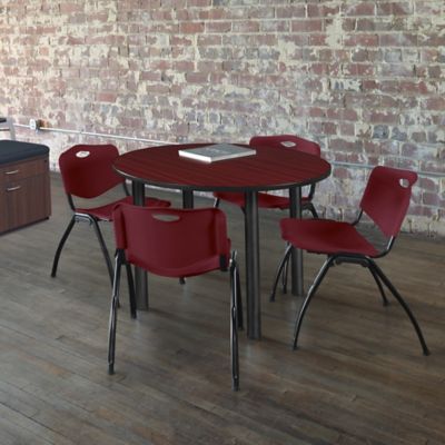 Image showing  Kee Round Breakroom Table with 4 M Stack Chairs, 48 in., Burgundy