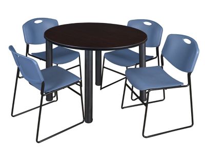 Regency Kee 48 in. Round Breakroom Table & 4 Blue Zeng Stack Chairs