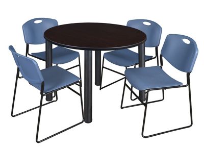 Regency Kee Round Breakroom Table with 4 Zeng Stack Chairs, 48 in., Blue