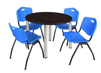 Regency Kee 48 in. Round Breakroom Table & 4 Blue M Stack Chairs