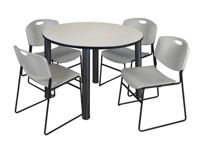 Regency Kee Round Breakroom Table with 4 Zeng Stack Chairs, 48 in., Gray