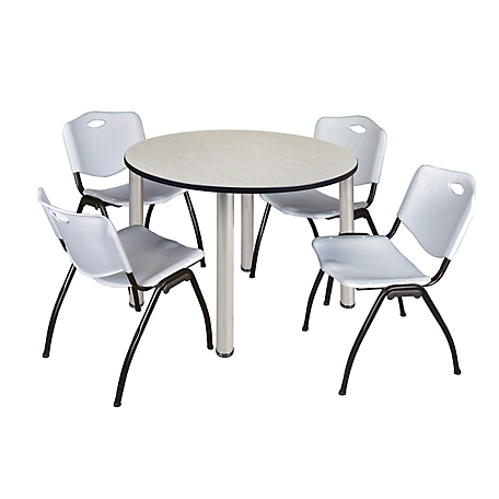 Regency Kee 48 in. Round Breakroom Table & 4 Grey M Stack Chairs