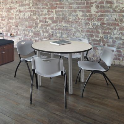 Image showing  Kee Round Breakroom Table with 4 M Stack Chairs, 48 in., Gray