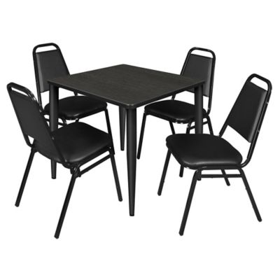 Regency Kahlo 30 in. Square Breakroom Table Top, Black Base & 4 Restaurant Stack Chairs