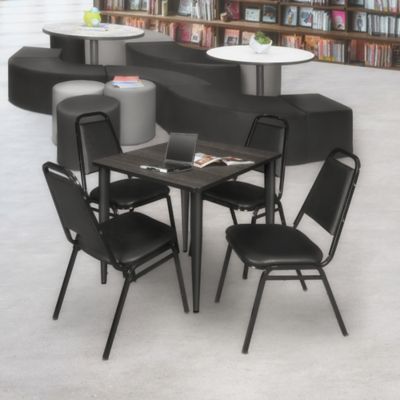 Image showing  Kahlo Square Breakroom Table with 4 Restaurant Stack Chairs, 30 in., Black