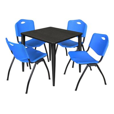 Regency Kahlo 30 in. Square Breakroom Table Top, Black Base & 4 Blue M Stack Chairs