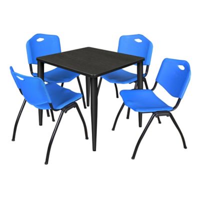 Regency Kahlo Square Breakroom Table with 4 M Stack Chairs, 30 in., Black/Blue