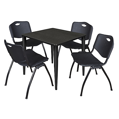 Regency Kahlo 30 in. Square Breakroom Table Top, Black Base & 4 Black M Stack Chairs
