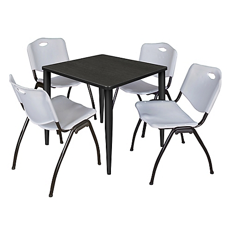 Regency Kahlo 30 in. Square Breakroom Table Top, Black Base & 4 Grey M Stack Chairs
