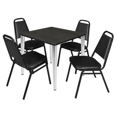 Regency Kahlo Square Breakroom Table with 4 Restaurant Stack Chairs, 30 in., Chrome