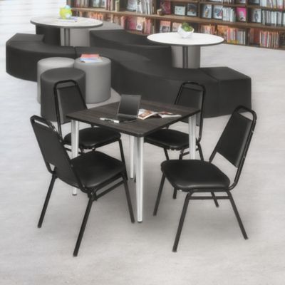 Image showing  Kahlo Square Breakroom Table with 4 Restaurant Stack Chairs, 30 in., Chrome