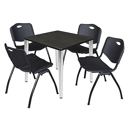 Regency Kahlo 30 in. Square Breakroom Table Top, Chrome Base & 4 Black M Stack Chairs