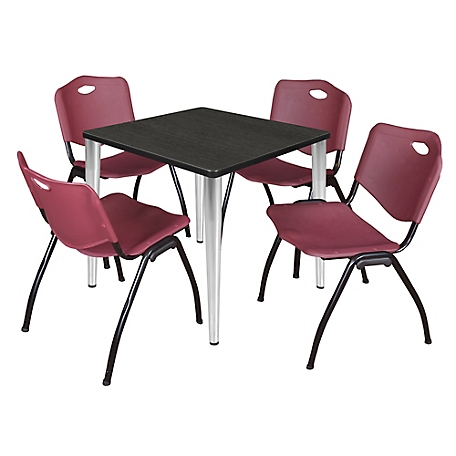 Regency Kahlo 30 in. Square Breakroom Table Top, Chrome Base & 4 Burgundy M Stack Chairs