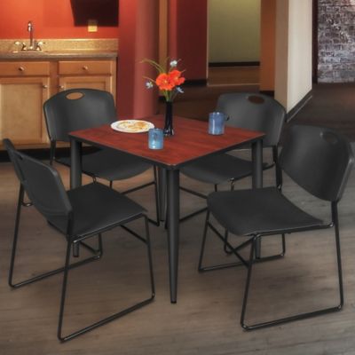 Image showing  Kahlo Square Breakroom Table with 4 Zeng Stack Chairs, 30 in., Black