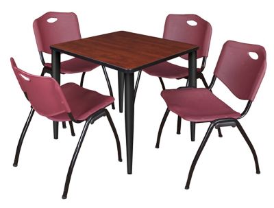 Regency Kahlo 30 in. Square Breakroom Table Top, Black Base & 4 Burgundy M Stack Chairs