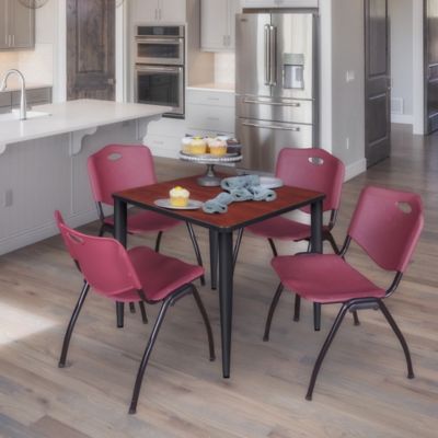 Image showing  Kahlo Square Breakroom Table with 4 M Stack Chairs, 30 in., Black/Burgundy