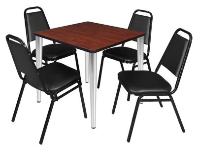Image showing  Kahlo Square Breakroom Table with 4 Restaurant Stack Chairs, 30 in., Chrome