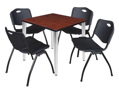 Regency Kahlo 30 in. Square Breakroom Table Top, Chrome Base & 4 Black M Stack Chairs