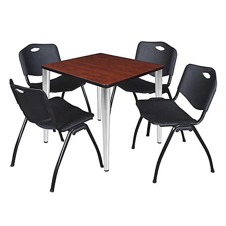 Regency Kahlo 30 in. Square Breakroom Table Top, Chrome Base & 4 Black M Stack Chairs