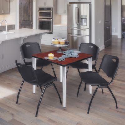 Image showing  Kahlo Square Breakroom Table with 4 M Stack Chairs, 30 in., Chrome/Black