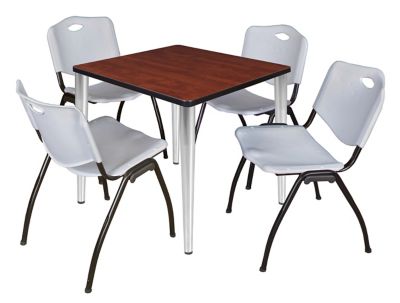 Image showing  Kahlo Square Breakroom Table with 4 M Stack Chairs, 30 in., Chrome/Gray