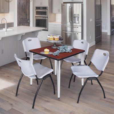 Image showing  Kahlo Square Breakroom Table with 4 M Stack Chairs, 30 in., Chrome/Gray