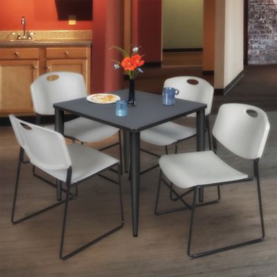 Image showing  Kahlo Square Breakroom Table with 4 Zeng Stack Chairs, 30 in., Black/Gray