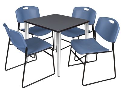 Regency Kahlo Square Breakroom Table with 4 Zeng Stack Chairs, 30 in., Chrome/Blue