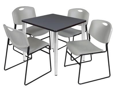 Regency Kahlo Square Breakroom Table with 4 Zeng Stack Chairs, 30 in., Chrome/Gray