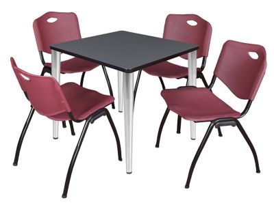 Regency Kahlo 30 in. Square Breakroom Table Top, Chrome Base & 4 Burgundy M Stack Chairs