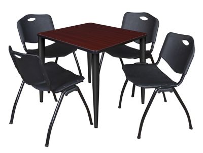 Regency Kahlo Square Breakroom Table with 4 M Stack Chairs, 30 in., Black