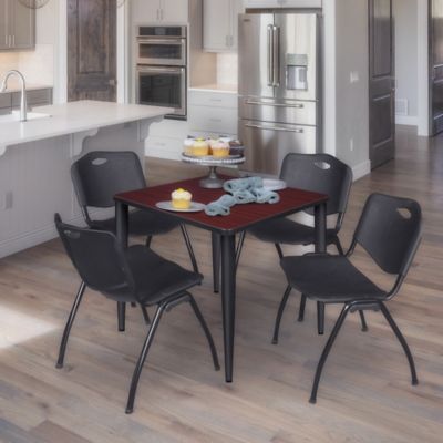 Image showing  Kahlo Square Breakroom Table with 4 M Stack Chairs, 30 in., Black