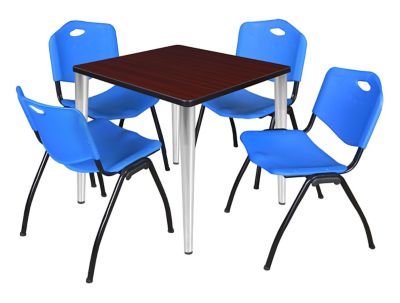 Regency Kahlo 30 in. Square Breakroom Table Top, Chrome Base & 4 Blue M Stack Chairs