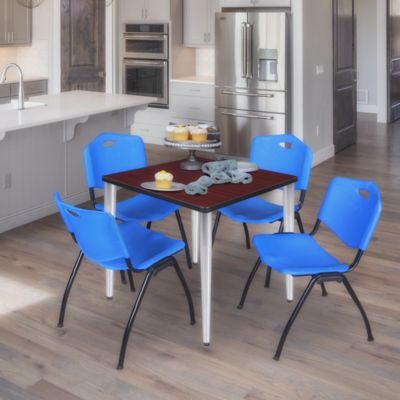Image showing  Kahlo Square Breakroom Table with 4 M Stack Chairs, 30 in., Chrome/Blue