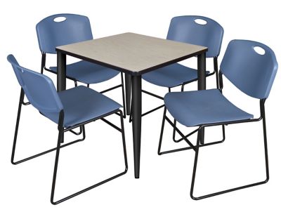 Regency Kahlo Square Breakroom Table with 4 Zeng Stack Chairs, 30 in., Black/Blue