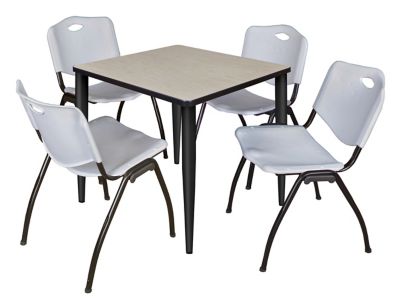 Regency Kahlo 30 in. Square Breakroom Table Top, Black Base & 4 Grey M Stack Chairs