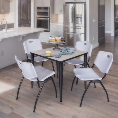 Image showing  Kahlo Square Breakroom Table with 4 M Stack Chairs, 30 in., Black/Gray