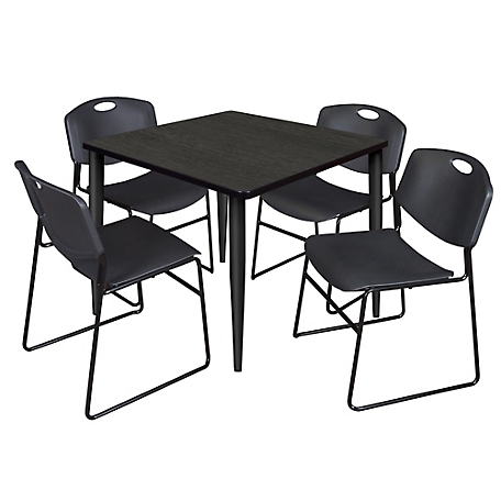 Regency Kahlo 36 in. Square Breakroom Table Top, Black Base & 4 Black Zeng Stack Chairs