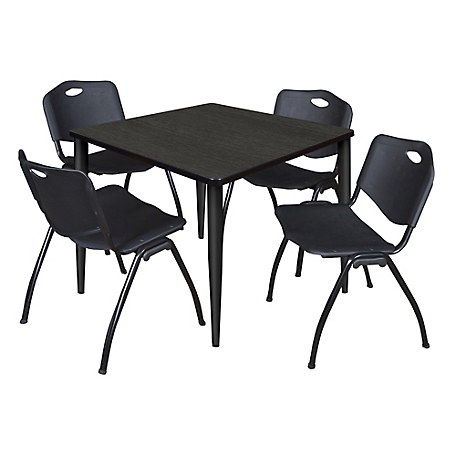 Regency Kahlo 36 in. Square Breakroom Table Top, Black Base & 4 Black M Stack Chairs