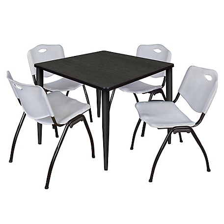 Regency Kahlo 36 in. Square Breakroom Table Top, Black Base & 4 Grey M Stack Chairs