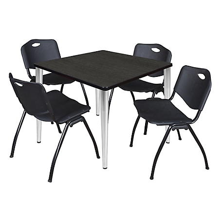 Regency Kahlo 36 in. Square Breakroom Table Top, Chrome Base & 4 Black M Stack Chairs