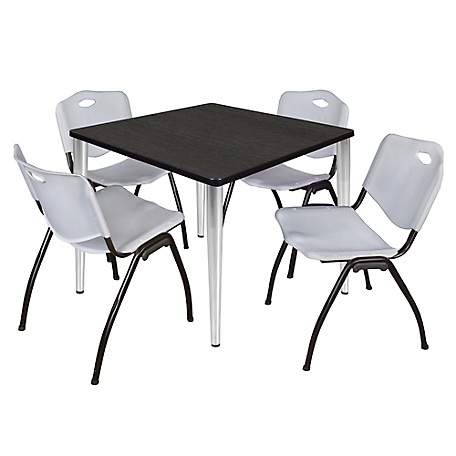 Regency Kahlo 36 in. Square Breakroom Table Top, Chrome Base & 4 Grey M Stack Chairs