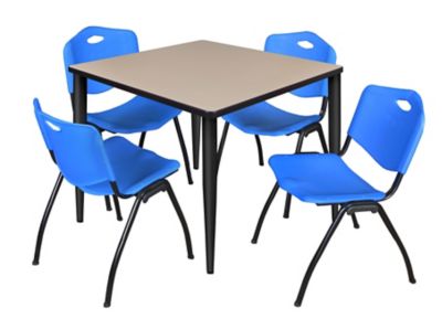 Regency Kahlo Square Breakroom Table with 4 M Stack Chairs, 36 in., Black/Blue