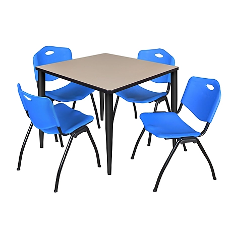 Regency Kahlo 36 in. Square Breakroom Table Top, Black Base & 4 Blue M Stack Chairs