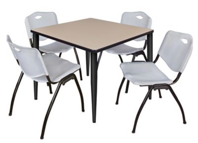 Regency Kahlo 36 in. Square Breakroom Table Top, Black Base & 4 Grey M Stack Chairs